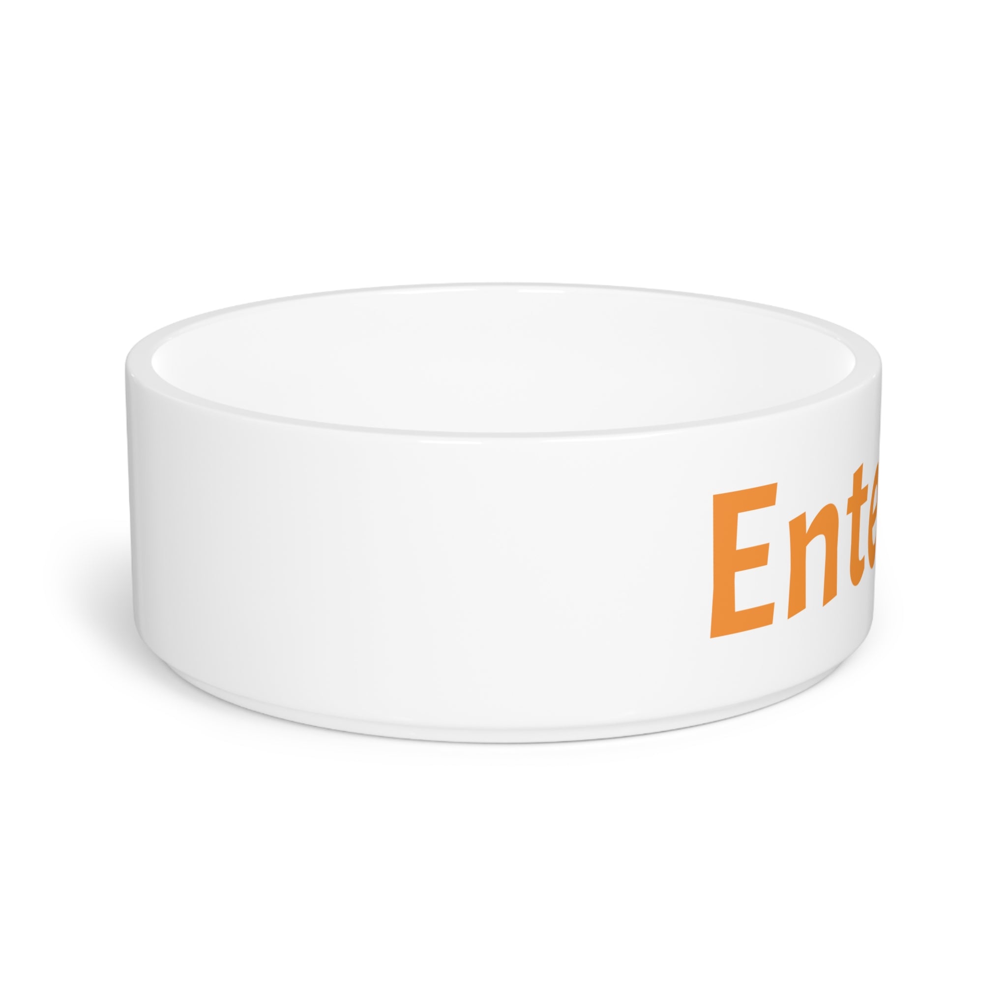 White wristband with orange text on a white background